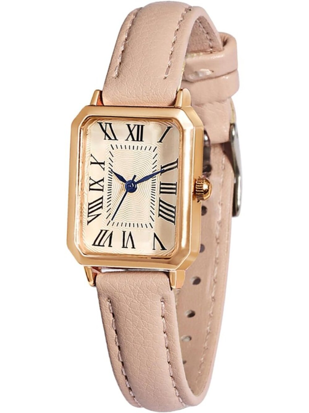 Womens Apricot Green Vintage Rectangle Elegant Dainty Leather Strap Quartz Watch